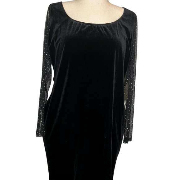 NWT CITY STUDIO Velvet Open Back Prom Dress Gown Size 1X Black Jeweled Sleeve - Picture 4 of 6